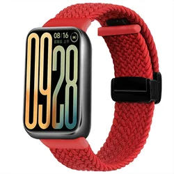 Nylon Braided Magnetic Buckle Breathable Adjustable Watch Strap Bracelet - Mi band 9 pro (3 Red)
