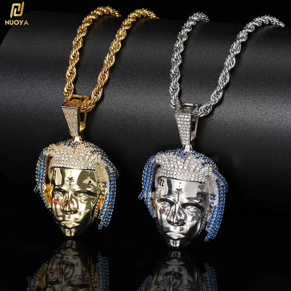 

Nuoya Jewelers Mens Iced Out Rapper Mask Hip Hop Pendant 18K Gold Silver Plated Crystal Necklace
