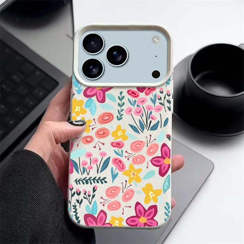 Rose Red Floral Print Soft Silicone Leather Texture Phone Case