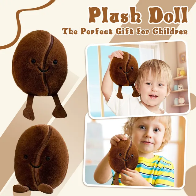 Brown Coffee Bean Simulated Food Plush Doll Pillow with Foot Soft Stuffed Sofa Decorative Cushion for Bedroom