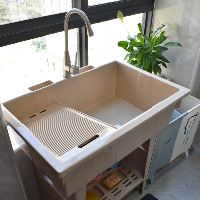 

Plastic Laundry Tub with Washboard Balcony Household Laundry Table Wash Basin Pool Cabinet Laundry Single Sink Thickened