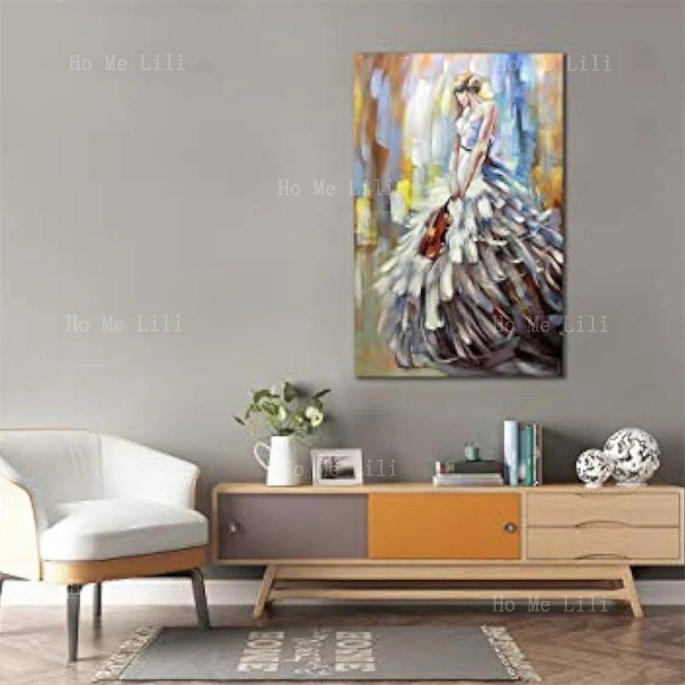Opera D'Arte Astratta Vintage Elegante Violino Ragazza Pittura A Olio Su Tela Decorazione Della Parete