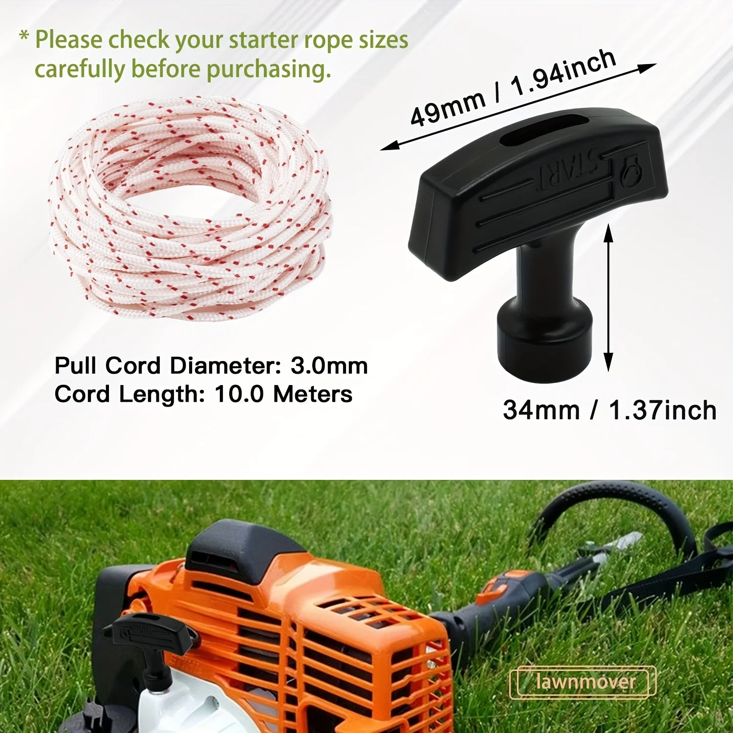 LUSQI Recoil Starter Rope 10m*3mm Pull Rope With 0/1/2/3 Starter Handles for Gasoline Lawn Mower Engine Parts