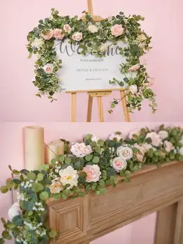 1pc 5.9FT Artificial Eucalyptus Vine Fake Rose Flowers Gypsophila Garland For Wedding Home Party Craft Art Table Runner Decor 2