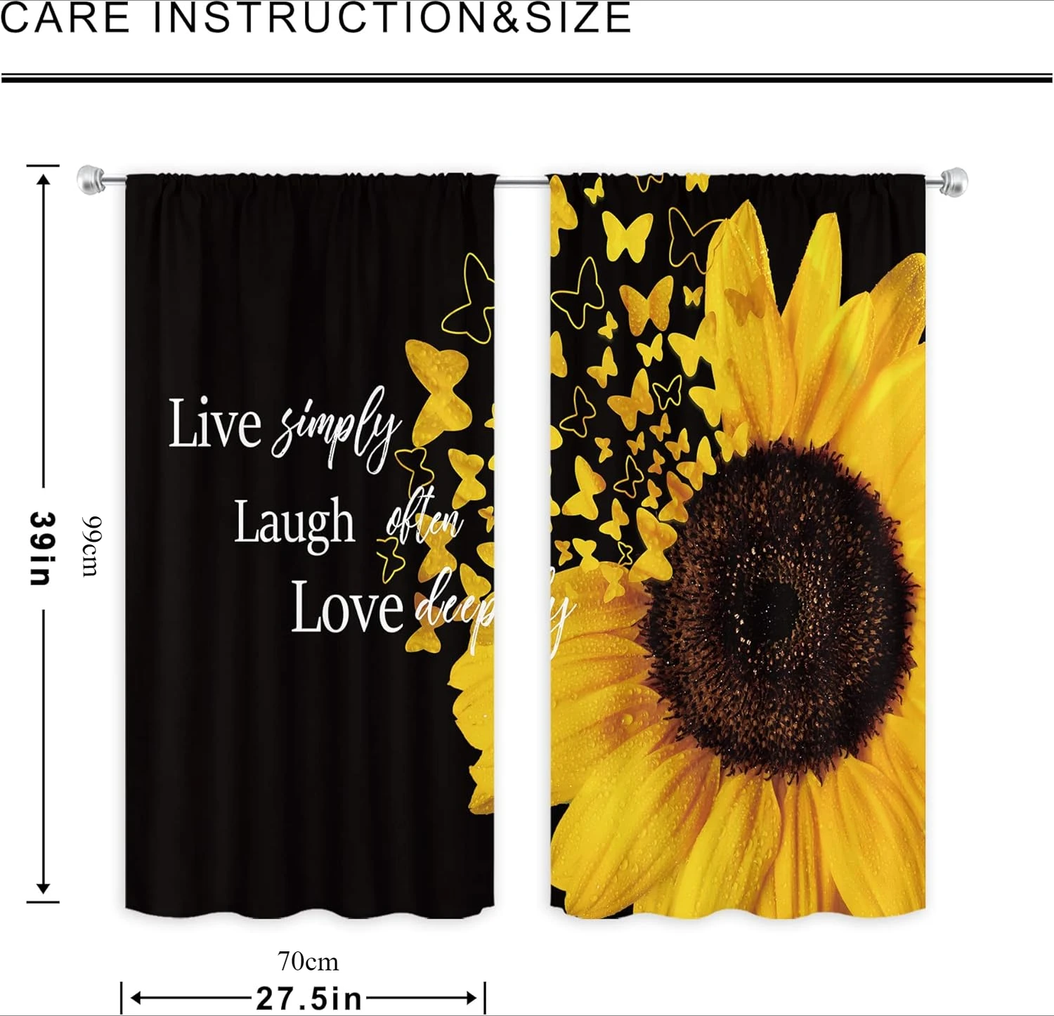 Sunflower Kitchen Curtains Motivational Floral Quote for Women Butterfly Flower  Art Printed Small Bedroom Window Drapes Fabric 2
