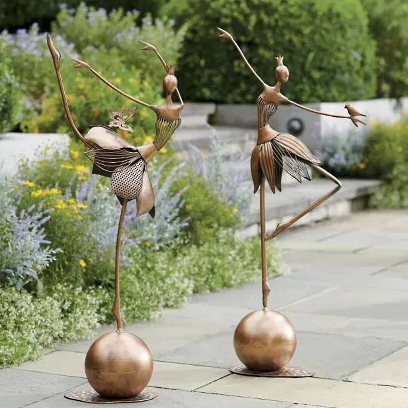 

Metal Ballet Girl Sculpture Garden Statue Ornaments Creative Vertical Metal Gold/red Dance Girl Ornaments Decorative Crafts