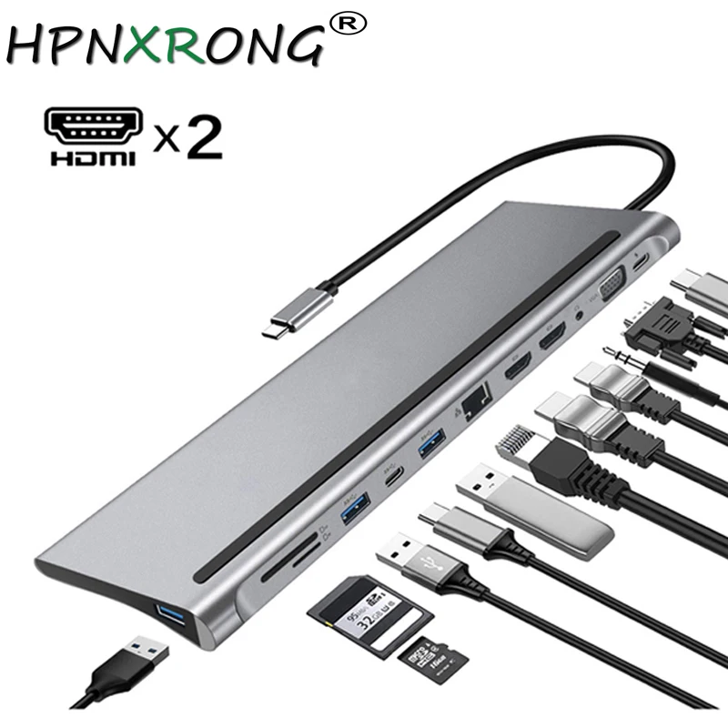 Док-станция с тройным монитором для MacBook Air M1 и Windows/Thunderbolt 3 док-станция 12 в 1 USB C Hub 4K