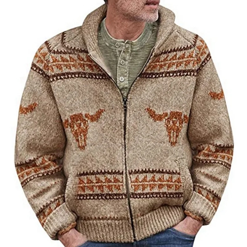 Men's Sweater Cardigan 2023 Autumn/Winter New Printed Design Commuter Fashion Casual Large Size Sweater