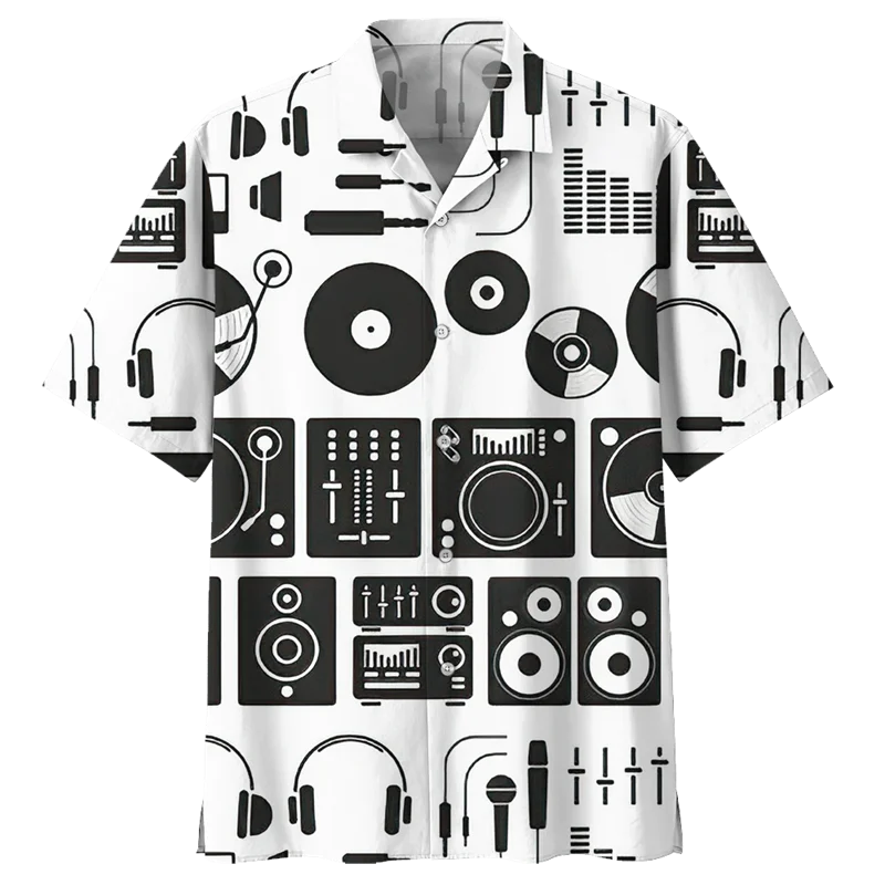 

DJ Records Pattern Hawaiian Shirt Men Summer Party 3d Printed Short Sleeves Casual Fashion Tops Oversized Lapel Button Blouse