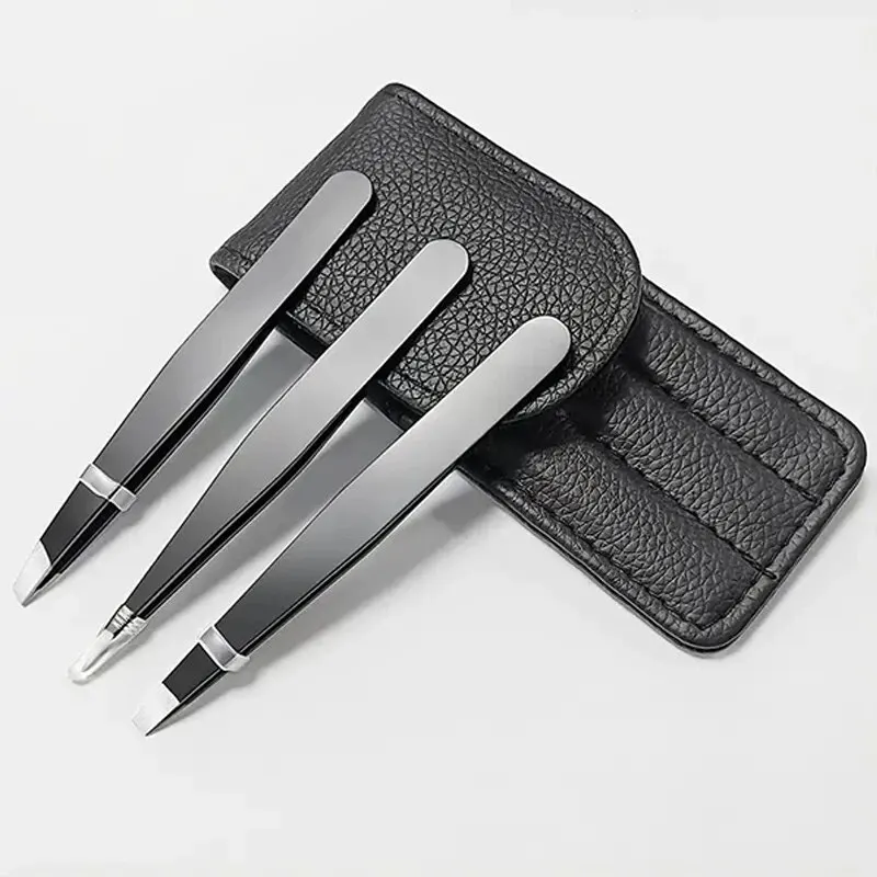 Eyebrow Tweezers Set 3pcs Premium Stainless Steel Precision Sharp Flat/oblique/pointed
