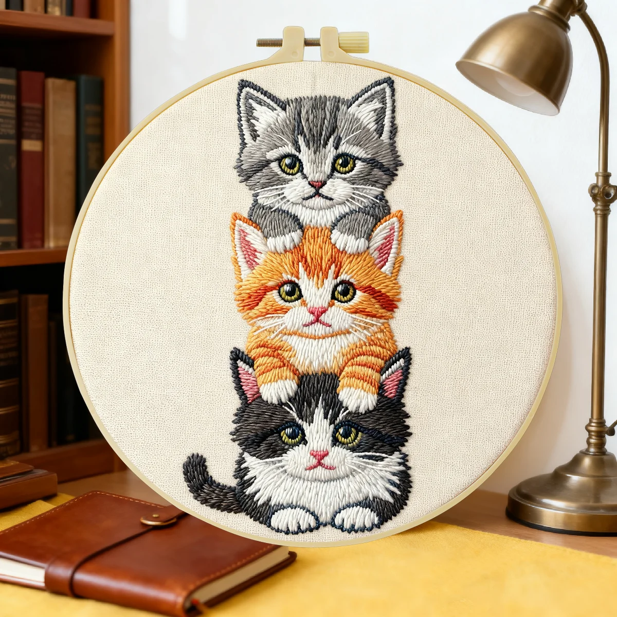 1 Stück 20X20CM/15X15CM 7,87/6,3 Zoll Katzen-Stickerei-Starter-Kit DIY-Kit DIY-Stickerei-Set Handarbeiten Malerei Nadelkunst