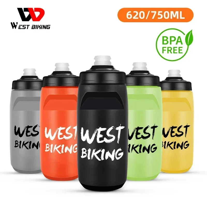 West Biking Cycling Water Bottle 620-750Ml Portable Sports Soft Flask Mtb Road Bike Bottle Running Gym Fitness Bottle 6 Colori