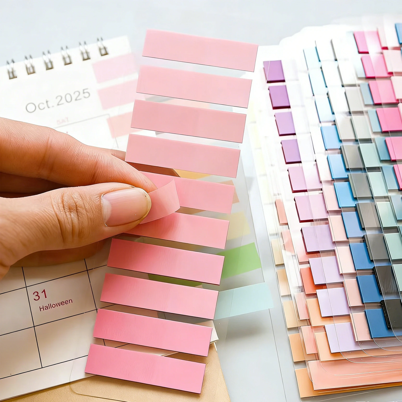 Vibrant Multicolor Gradient Page Tabs - Clear Self-Adhesive Sticky Notes for Reading, Studying & Office Use