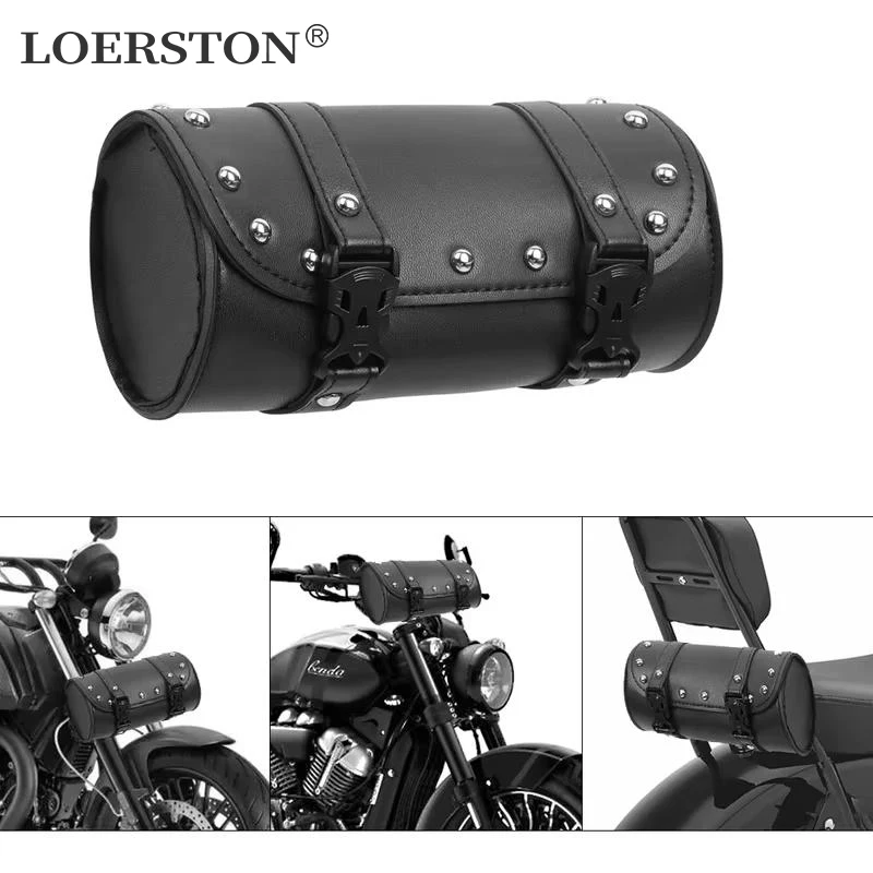 Motorcycle Fork Bag Leather Saddlebags Tool Bag Storage Pouch Waterproof for Harley Sportster XL Touring Softail Dyna Road King 1