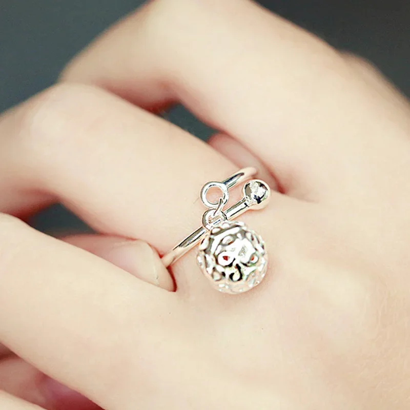 

Fashion Silver Color Hollow Out Ball Pendant Rings for Women Girls Trendy Party Jewelry Gifts Anillos Mujer Bijoux Accessories