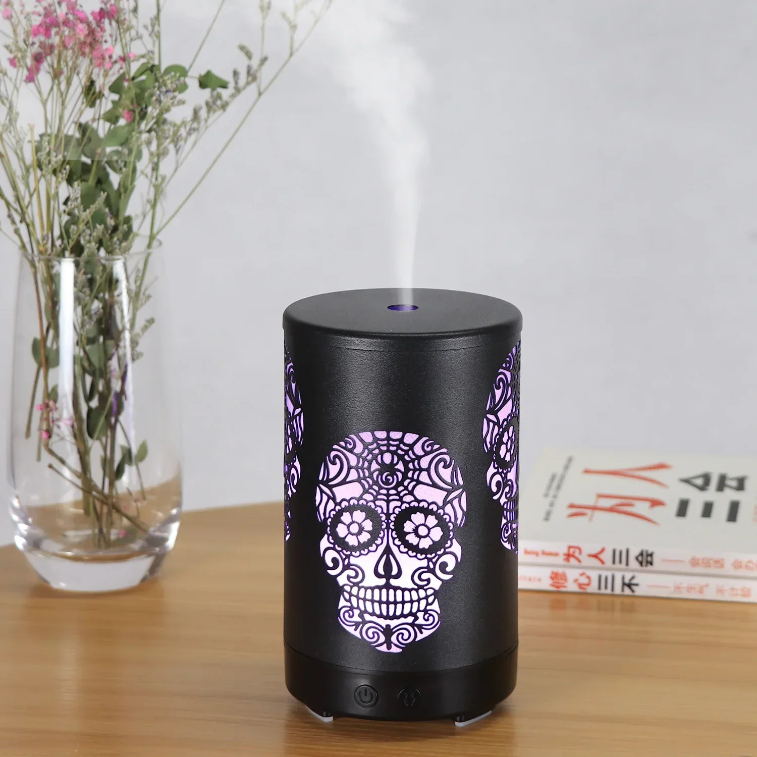 100ml Ultrasonic Cool Mist Maker Aroma Diffusor Creative Skull Aromatherapy Diffuser Air Humidifier 7 Color Changing LED Light