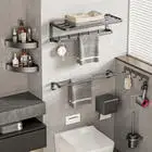 Towel Holder Wall Mounted No Drilling Towel Bar Space Aluminum Bathroom Organizers Bathroom Shelves Shower Storage Rack