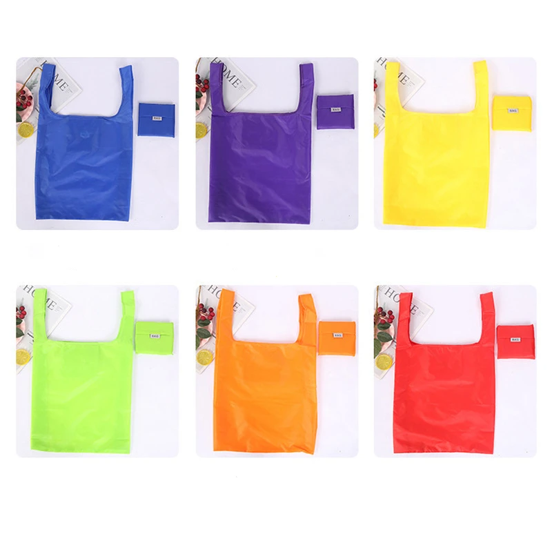 Square Pocket Shopping Bag Waterproof Portable Folding Reusable Foldable Eco Tote Market Grocery