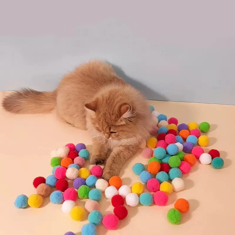 Cat Toys Interactive Launch Training Creative Kittens Mini Pompoms Games Stretch Plush Ball Toys Cat Supplies Pet Accessories
