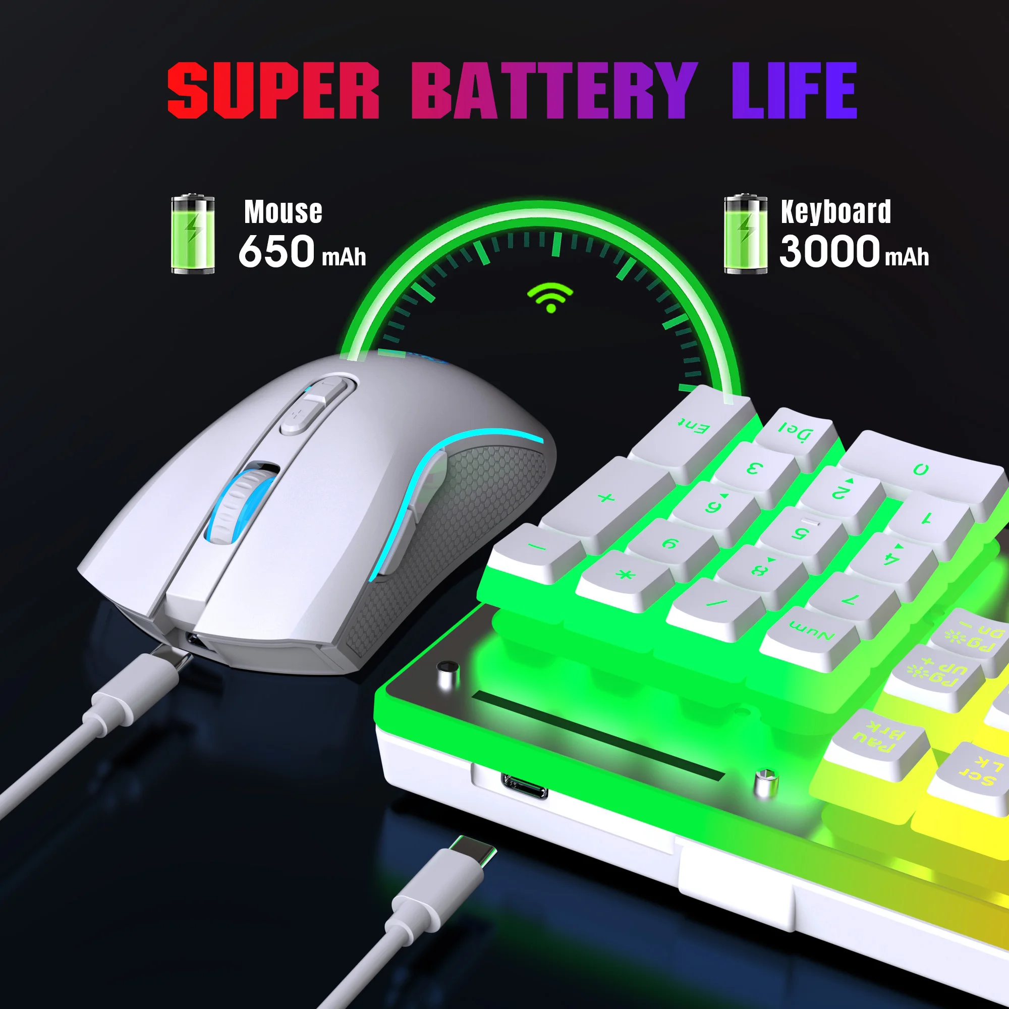 Wireless Keyboard and Mouse Set Rechargeable 2.4G USB RGB Backlight Keyboard Mouse Combos