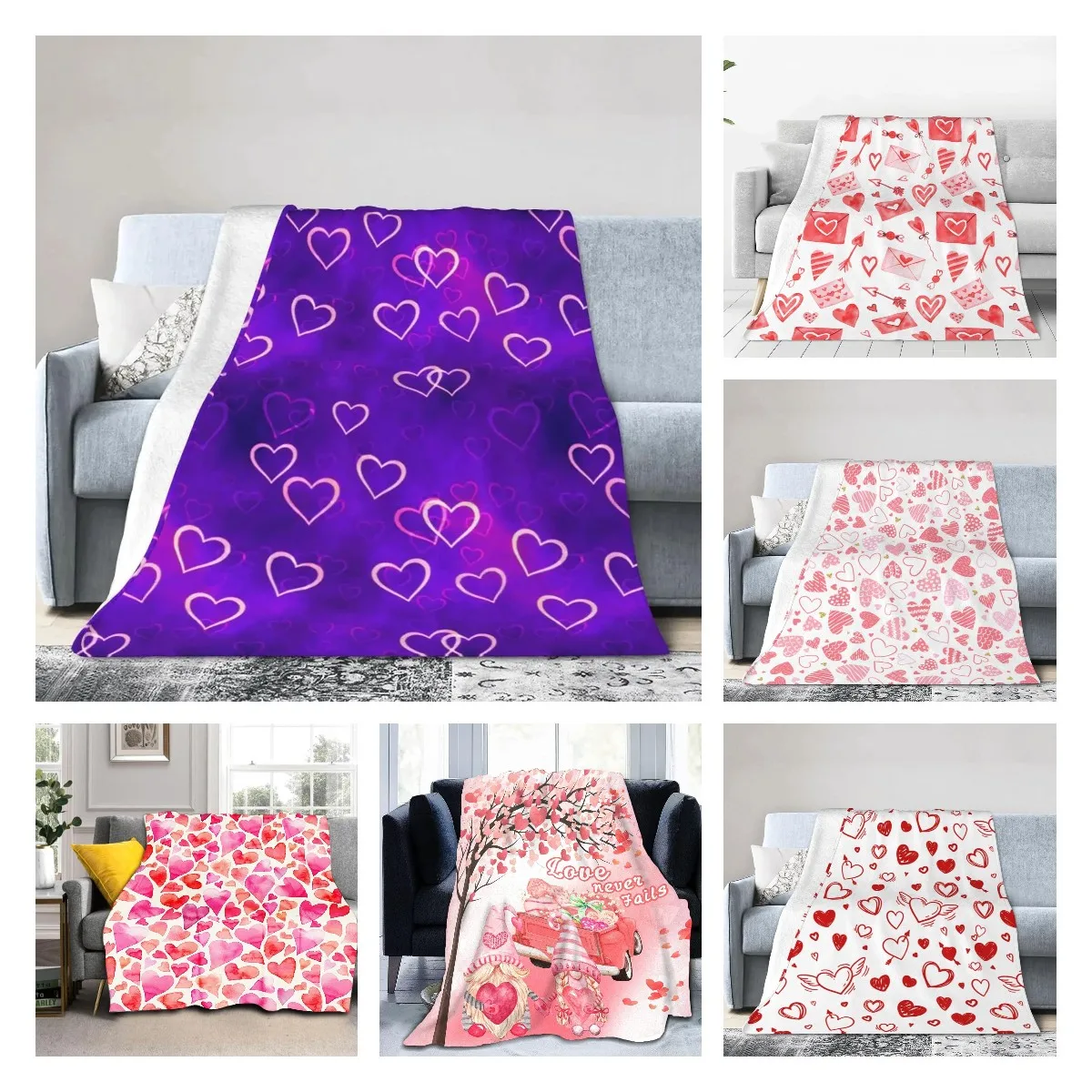 

Теплое фланелевое одеяло в виде сердца, фиолетового цвета
