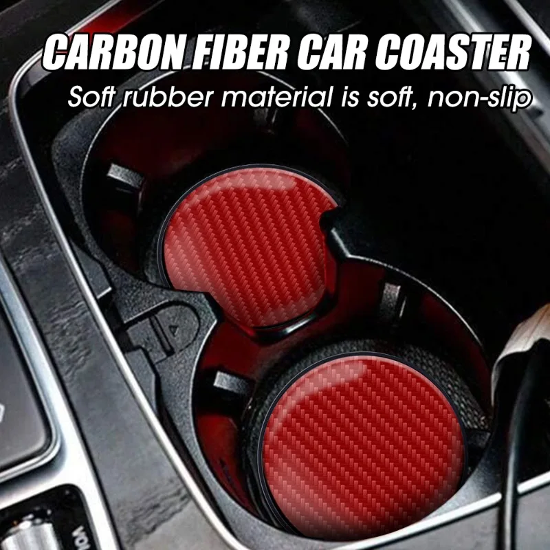 1/2PCS Carbon Fiber Car Water Coaster Cup Mat Bottle Holder Anti-Slip Pad Soft Silica Gel Interior Decoration Car Accessories