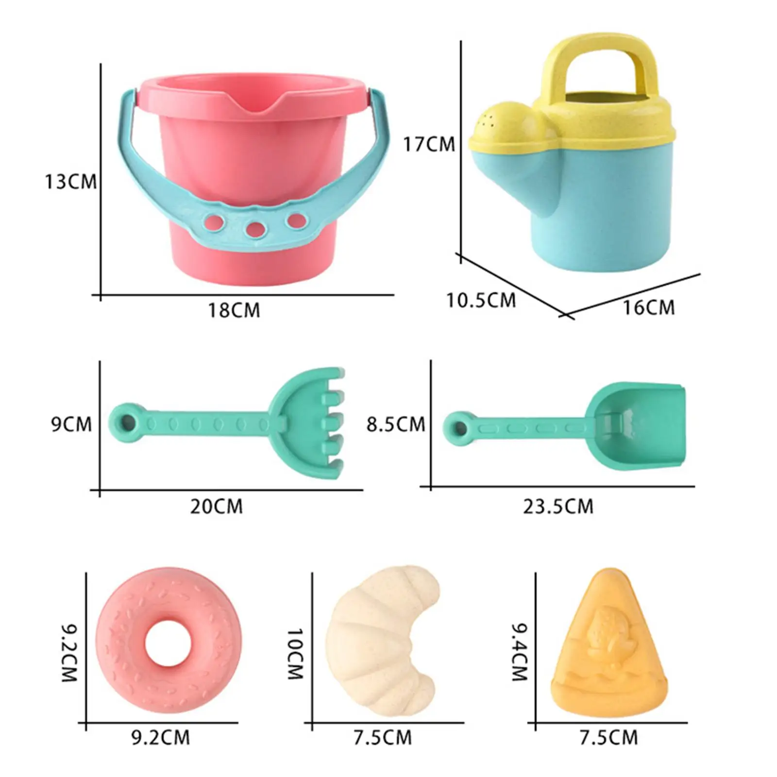 7x Sand Toys Beach Toy Sand Tools Watering Can and Beach Bucket for Party Picnic