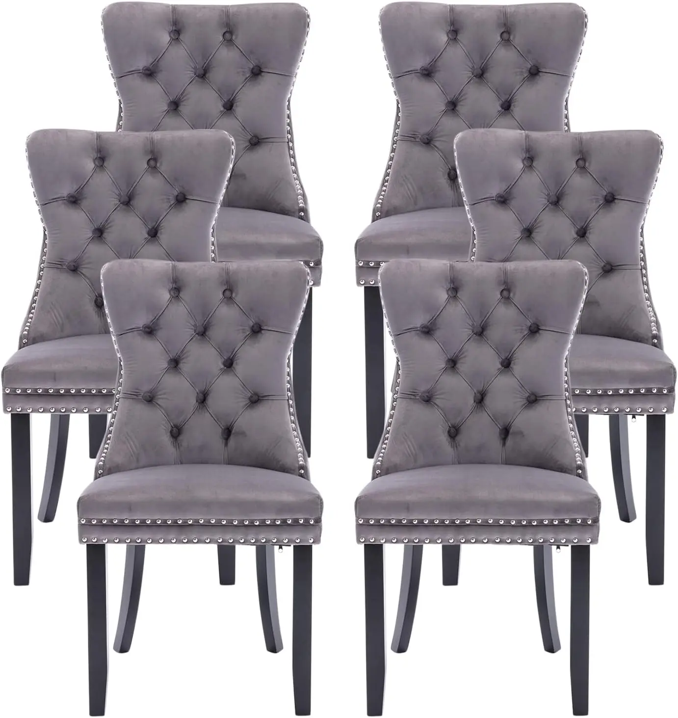 Velvet Dining Chairs Set of 6, Upholstered Dining Room Chairs with Ring Pull Trim and Button Back, Luxury Tufted Dining Chairs