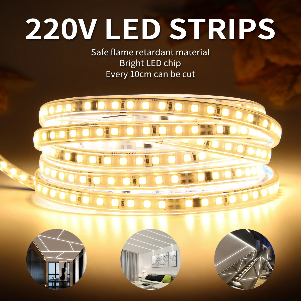 220V LED Strip Light 2835 High Safety Brightness 120LEDs/m Flexible Outdoor Waterproof |