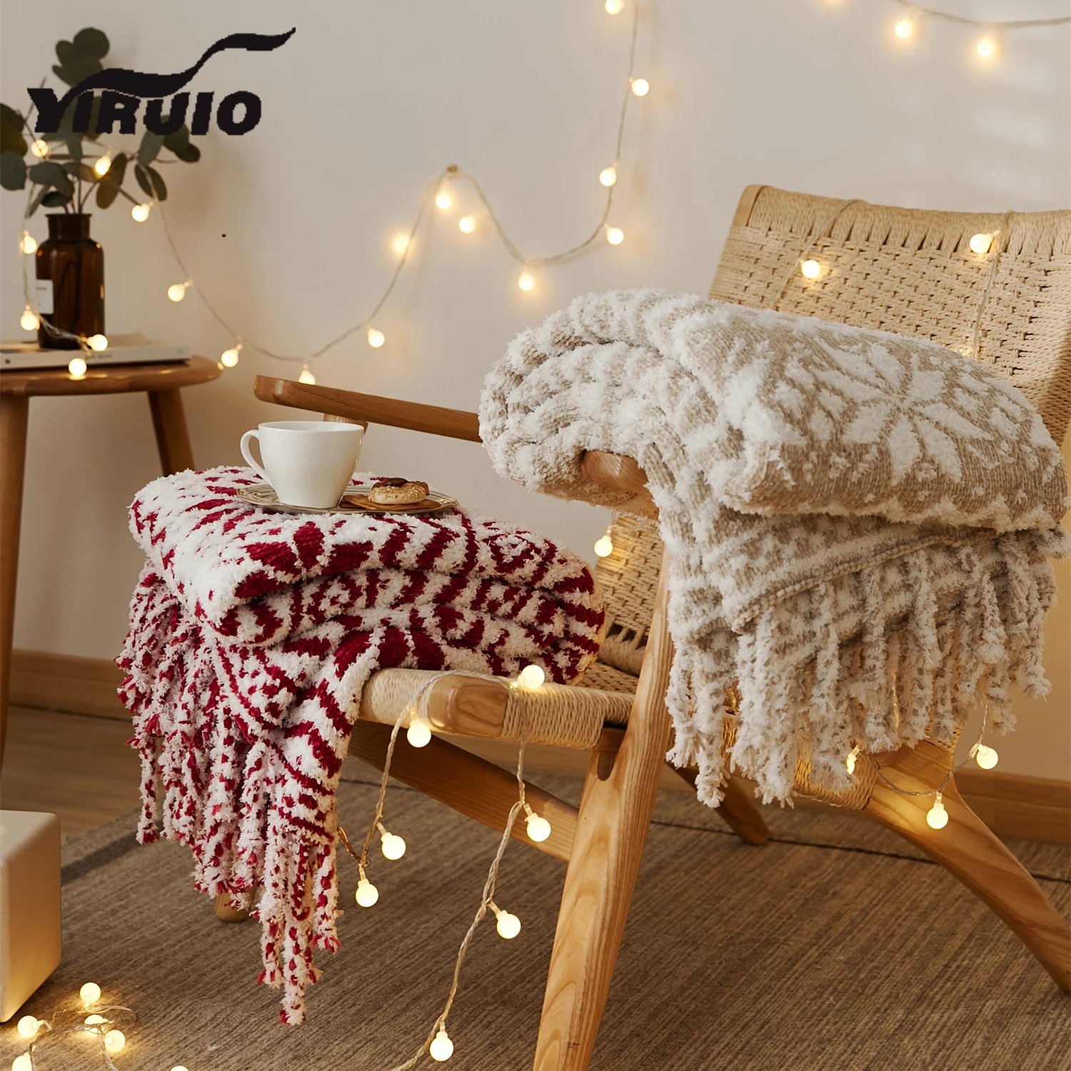 YIRUI Christmas Decorative Bed Knitted Throw Blanket Snowflake Pattern  Fringes Design Micorfiber Cozy Soft Festival Gift Blanket - AliExpress