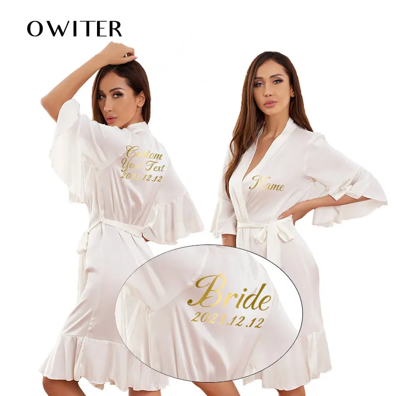 

Custom Your Text Women Satin Robe Ruffled Robe Bride Bridesmaid Robes Silk Robe Satin Night Dress Wedding Bathrobe Ladies Gowns
