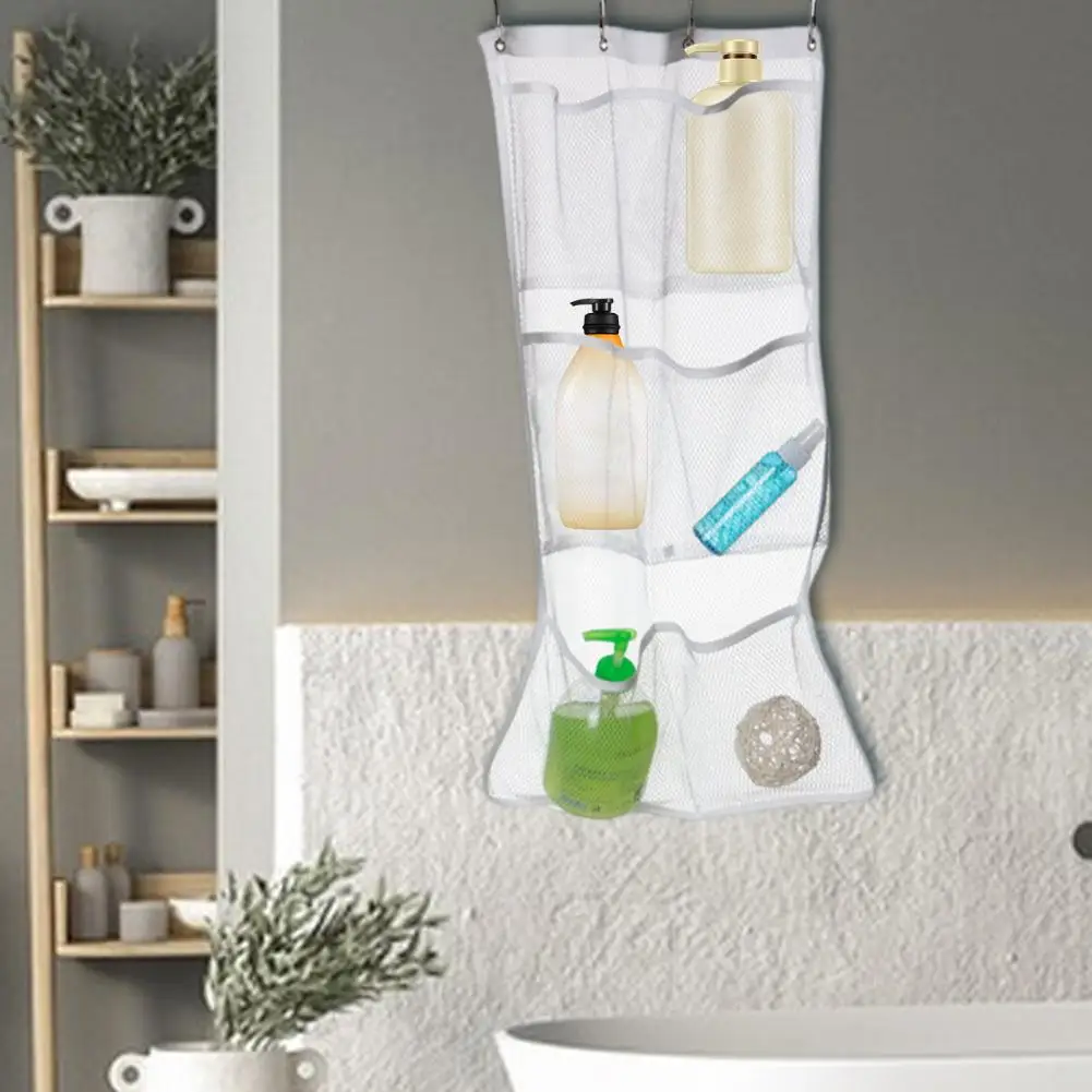 Mesh Bathroom Hanging Bag Hanging Shower Caddy Capacity Bathroom Hanging Bag with Hooks for Shower Organization Quick Dry Mesh 2