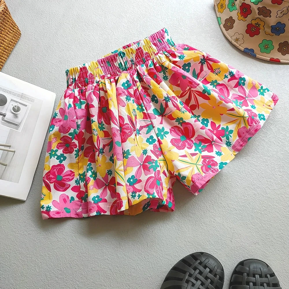 Summer Sweet Korean Edition Girls' Flower Shorts Versatile Children's Casual Loose Pants Skirt Girls' Wide Legged Pants