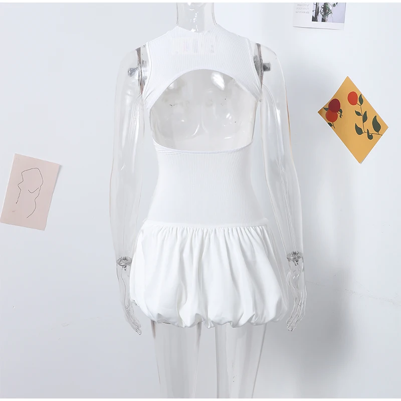 Elegant Solid Color Mini Dress For Women Knitted O Neck Sleeveless Backless Female Skirts Summer New Chic Ladies Robe