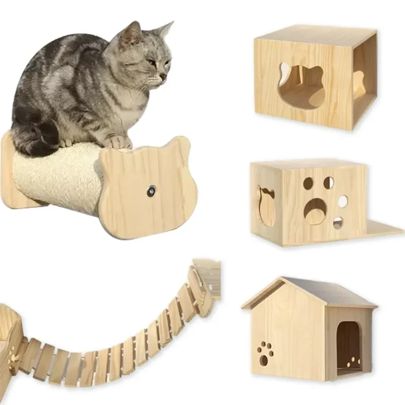 

Wood Pet Wall Mounted Climbing Cat Toy Condo Tree House Cat Play Climbing Activity Center Pet Supplies Pet Accessories