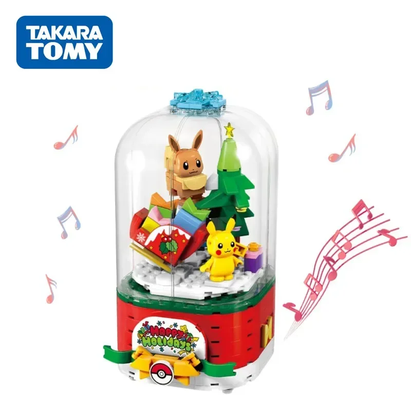 Pokemon Christmas Tree Building Blocks Ruoterà Music Boxs Anime Action Figure Eevee Pikachu Kids Assembly Puzzle Toy Gifts