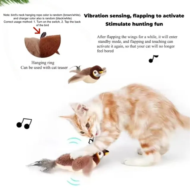 Hot Simulated Bird Cat Toy Interactive Toys Dog Rechargeable Chirping Flapping Bird(no Flying) Touch Activated Plush Toy Pet 3