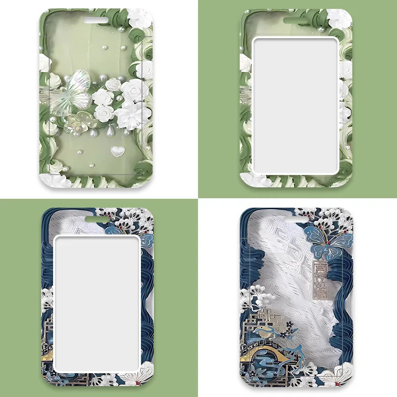 Transparent Flower Card Holder - Hard Plastic ID Badge Case with Sliding Cover for Student Cards (Cute Ins Style)