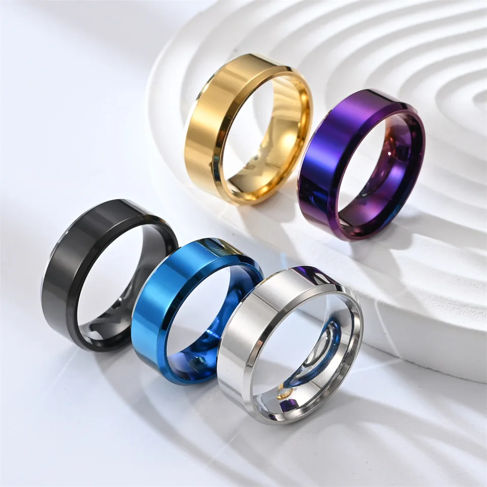 Coppia Di Anelli Corona In Acciaio Al Titanio 8mm – Gioielli Ipoallergenici Per Fidanzamento E Fedi Nuziali, Regalo Di Coppia YA4406 - 3