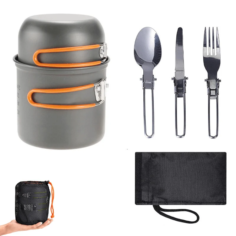 Camping Cookware Set Portable Cookware Kit Outdoor Survival Pot Cooking Tool Set Stainless Pot Nature Hike Picnic Equipment