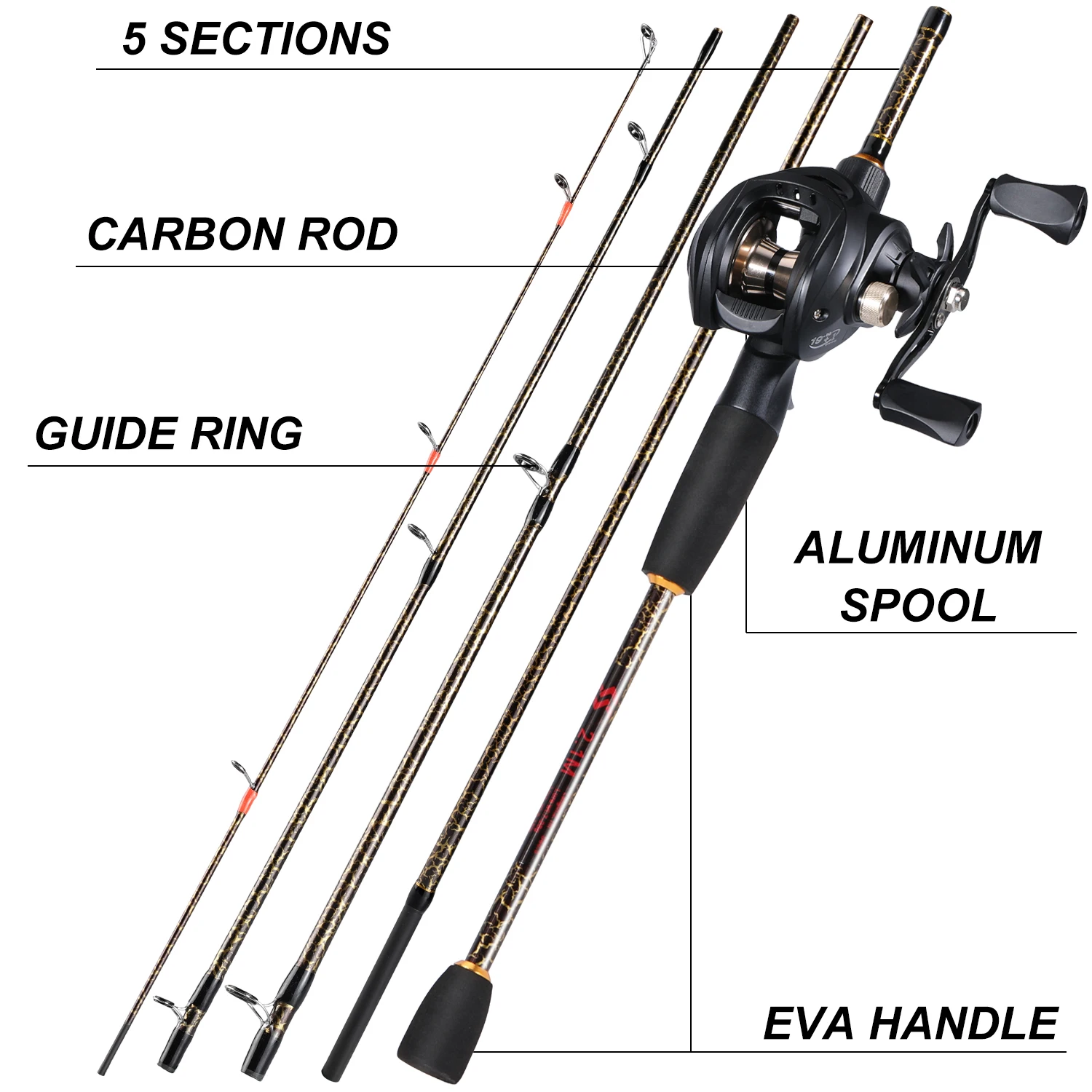 Sougayilang Fishing Rod Combo 2.1M 4 Sections 2-6LBs Fishing Pole and 6.3:1  Gear Ratio EVA Handle Baitcasting Reel Fishing Pesca - AliExpress