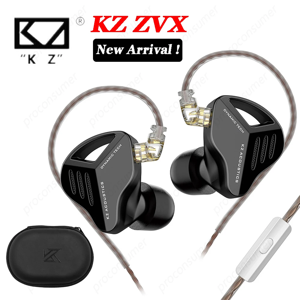 KZ ZVX Wired Earphone With Mic Detachable IEM Earphone Noise Cancelling Headset with Storage Bag 2PIN In Ear Metal Headphones