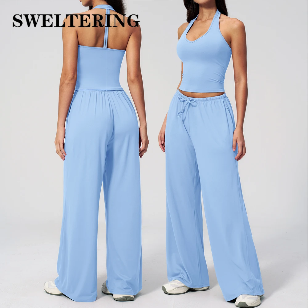 2/3PCS Fitness Suit Women Deep V Yoga Bra Flared pants Sports Suit Gym Tracksuits Female High Waist Bell Bottom Athletic Wear 1