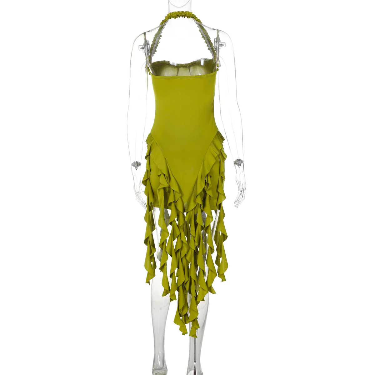 Halter Mini Dress - Womens Ruffled Patchwork Party Outfit