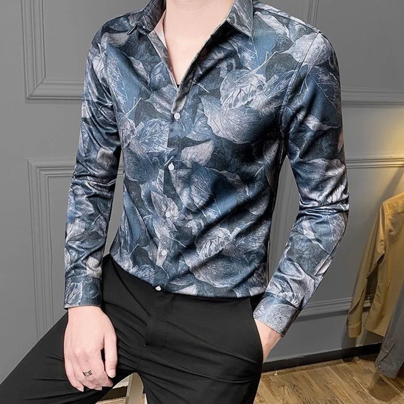 

Summer Handsome Retro Loose Casual England Style Men's Shirt Irregular Print Polyester Button Lapels Long Sleeve Y2K Chic Tops