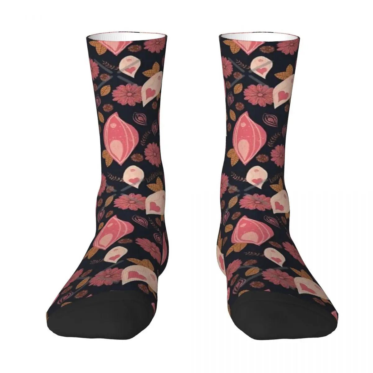 thumbnail image 1 of Calcetines con estampado de flores de vulva para hombre y mujer, calcetines largos hasta la rodilla, calcetines para parejas, medias de skate de estilo hip hop con personalidad, 1 of 4