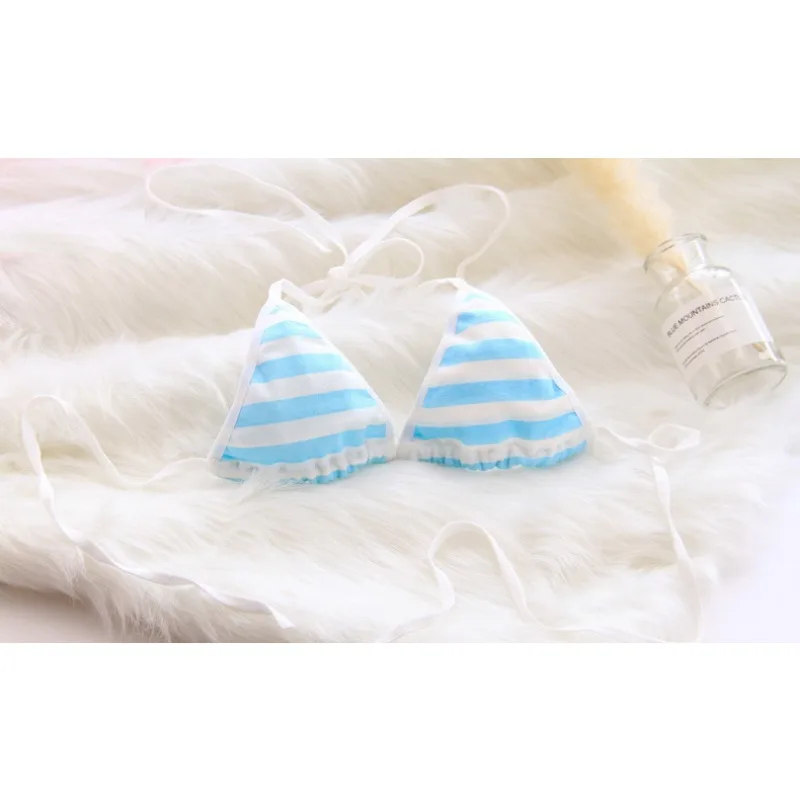 Ensemble rayé bleu et blanc à bretelles à lacets, ensemble deux pièces intérieur gras bleu et blanc, ensemble de Lingerie pour femmes, ensemble de soutien-gorge Sexy