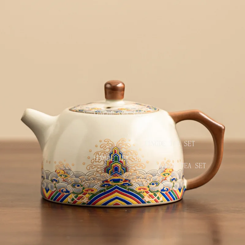200ml Mihuang Ru Kiln Teapot Household Ceramic Large Capacity Tea Maker Chinese Underglaze Colored Teapot Drinking Utensils