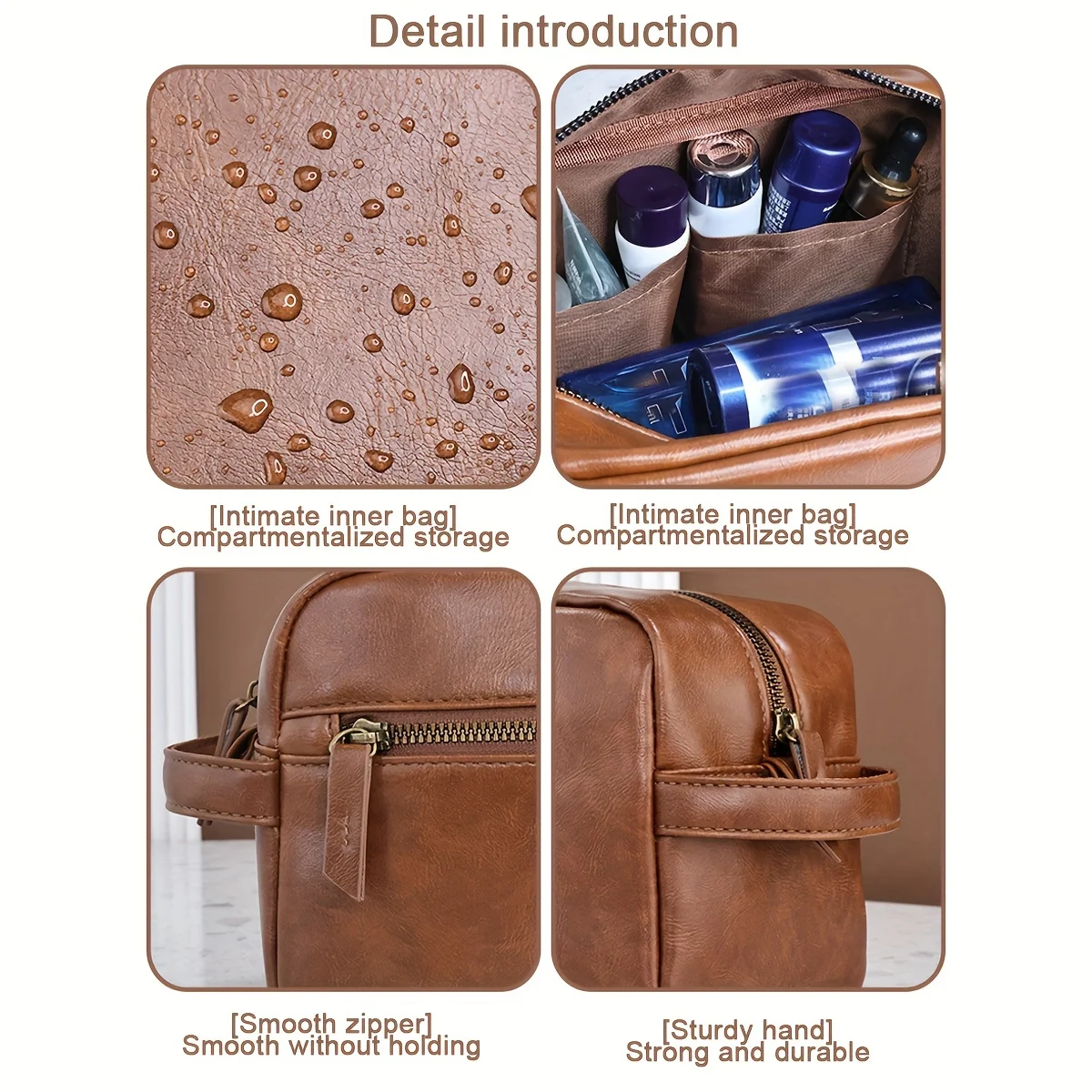 Men Business Travel Wash Toiletry Bag Waterproof PU Leather Bathroom Shaving Tools Organizer Bag Makeup Pouch Women Cosmetic Bag 6