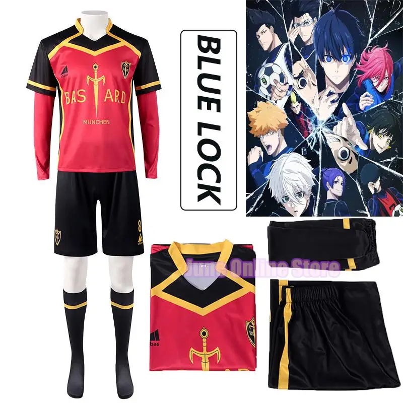 

Anime Blue Lock Isagi Yoichi Cosplay Costume Red Shirts Wig Bastard Munchen Ness Kaiser Kurona Cosplay Football Jersey Men Women